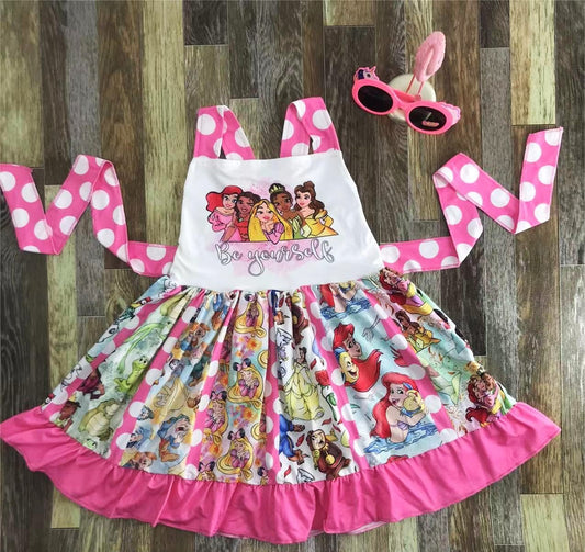 Be Yourself Pink Polka Dot Princess Ruffle Girls' Summer Dress