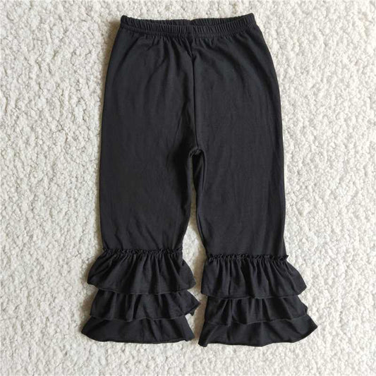 Black Triple Layer Ruffle Pants Cotton