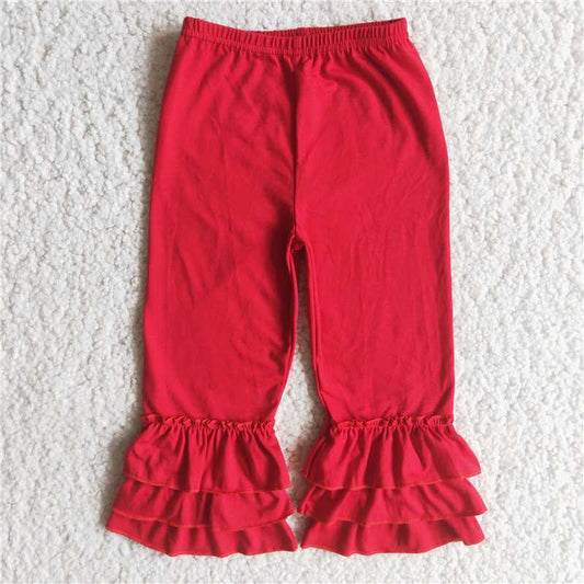 Red Triple Layer Ruffle Pants Cotton