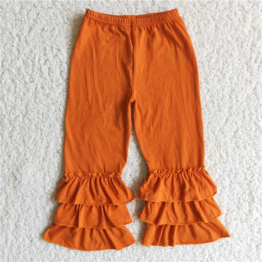 Orange Triple Layer Ruffle Pants Cotton