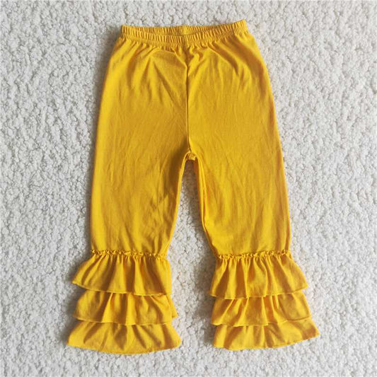 Yellow Triple Layer Ruffle Pants Cotton