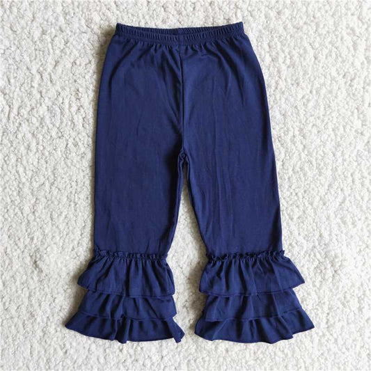Navy Blue Triple Layer Ruffle Pants Cotton