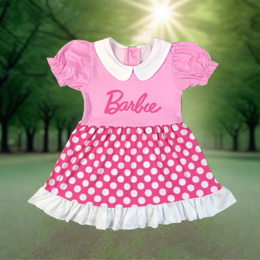 Barbie Pink Polka Dot Ruffle Girls' Summer Dress