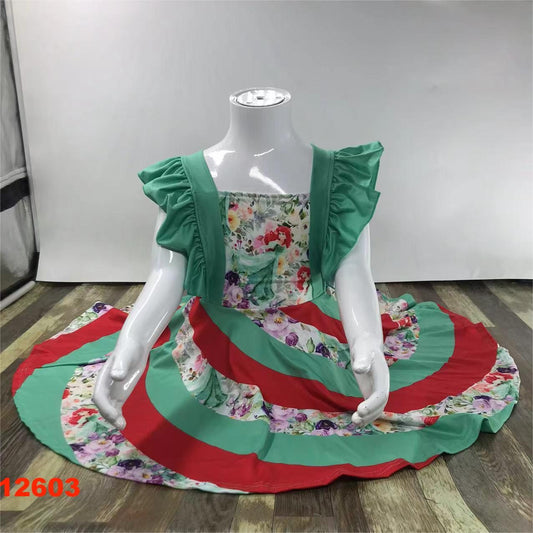 Green & Red Princess Twirl Girls' Summer Dress
