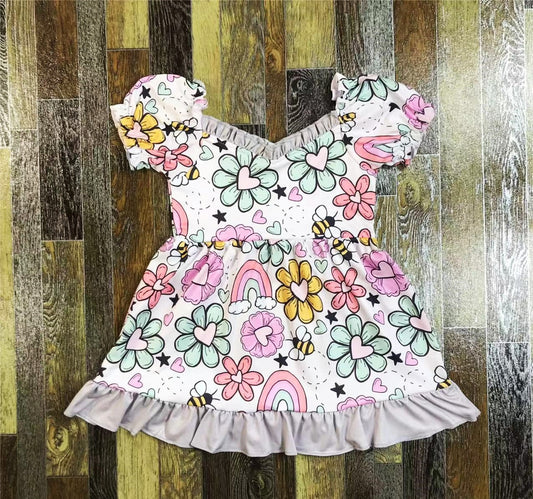 Rainbows, Flowers and Bumble Bees Girls' Summer Dress