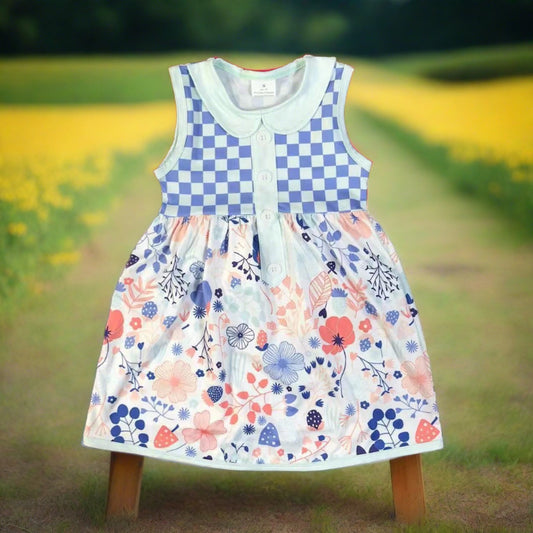 Floral Checkered Girls' Summer Dress