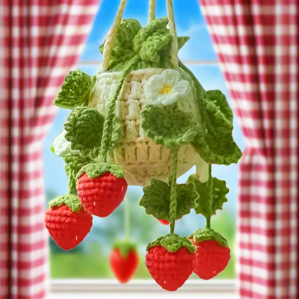 Crochet Strawberries Hanging Plant