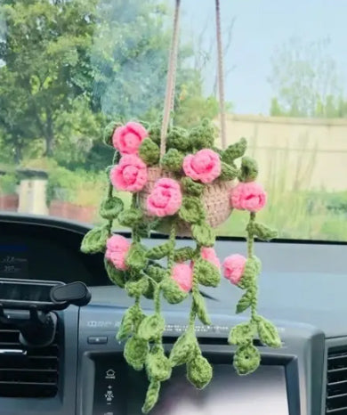 Crochet Pink Floral Hanging Plant