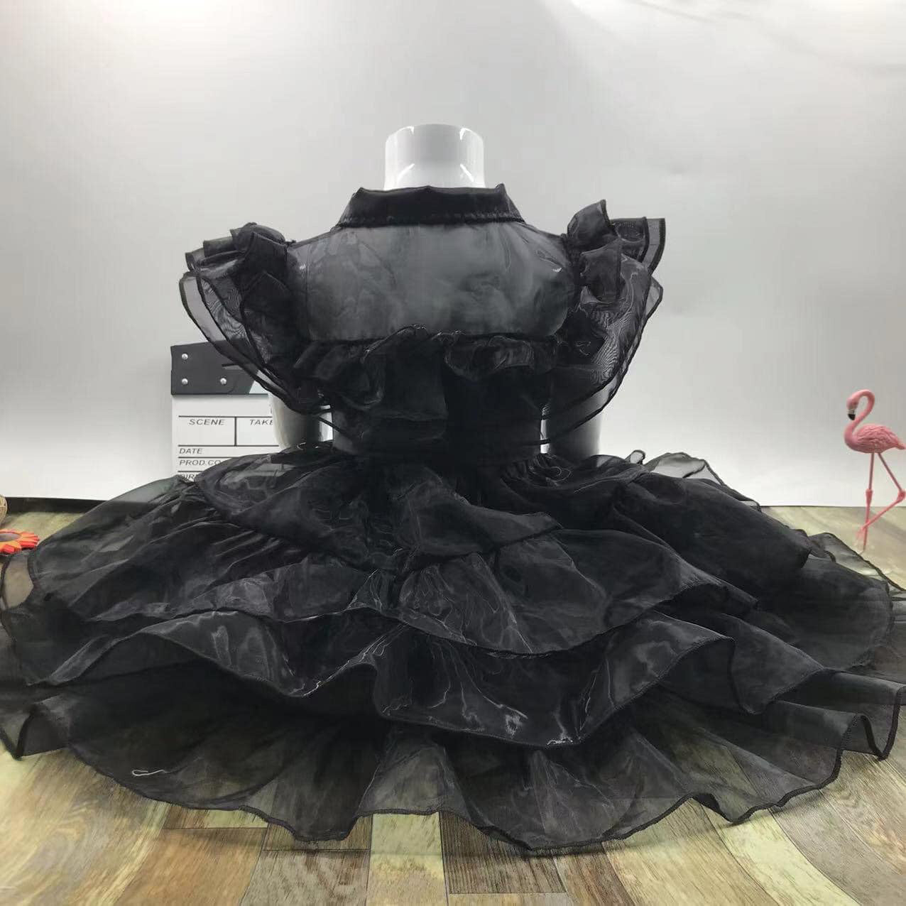Wednesday Black Ruffle Chiffon Dress