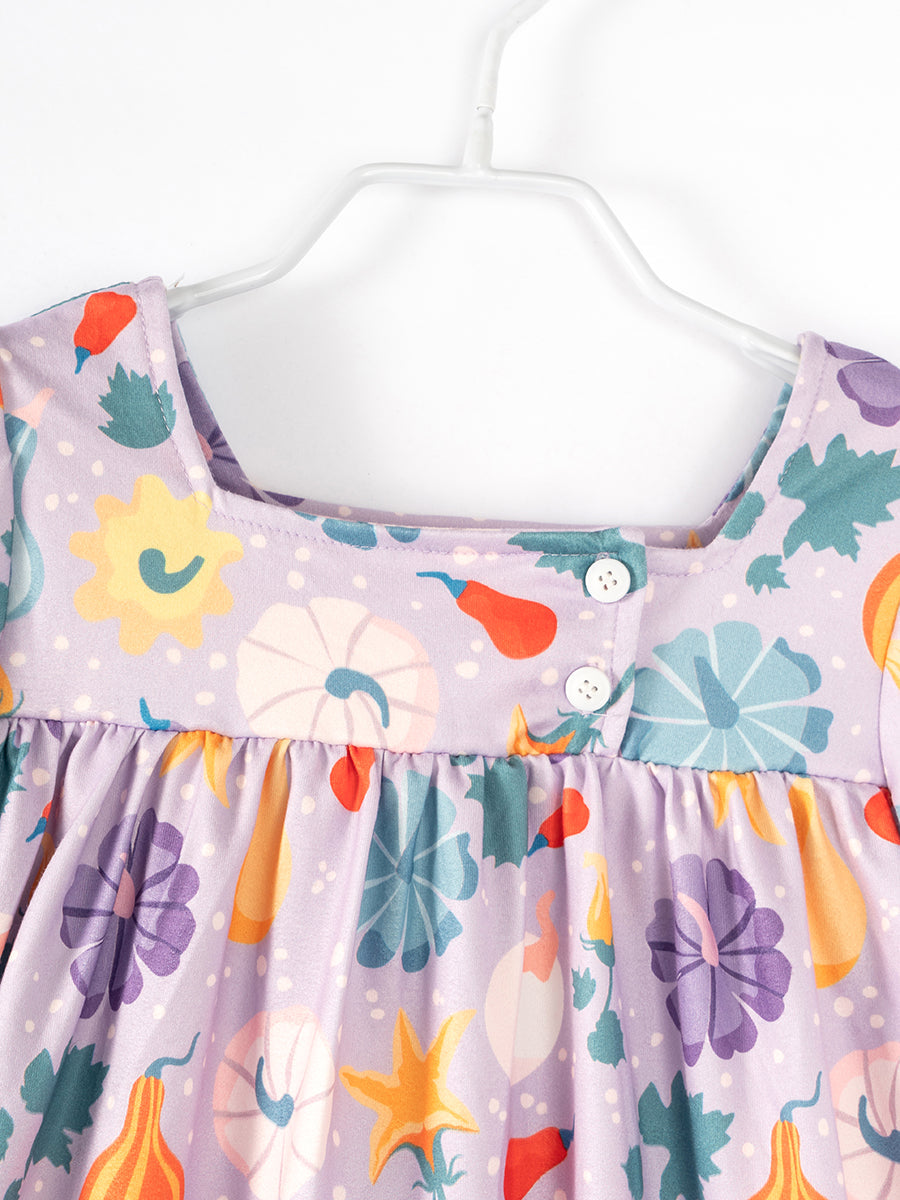 Purple Flower Print Girl Dress
