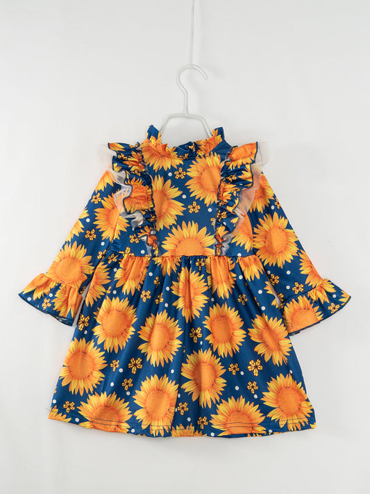 Yellow Sunflower Ruffle Girl Twirl Dress